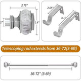 Gordijnstangen voor ramen, 2,54 cm, 91 tot 182 cm, telescopische gordijnroeden, vierkante marmeren knopen, zilver