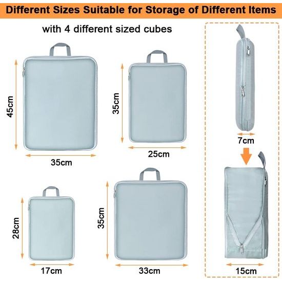 Kofferorganizerset, 4-delig, ultralichte pakketten, kofferpakketten, S/M/L/XL, inpakbare bussen, inpakbare bussen voor kledingbekers, als bagage-organizerset (donkergrijs)