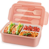 Bento Box voor kinderen en volwassenen, lunchbox voor volwassenen, broodtrommel met 3 vakken, lunchbox voor volwassenen en kinderen, met lepel en vork, magnetron- en vaatwasmachinebestendig