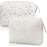 Set van 2 cosmetische reistassen, grote katoenen make-uptas, make-uptas met bloemen, gewatteerde toilettas, make-uptas voor dames, make-uptas, make-uptas voor op reis