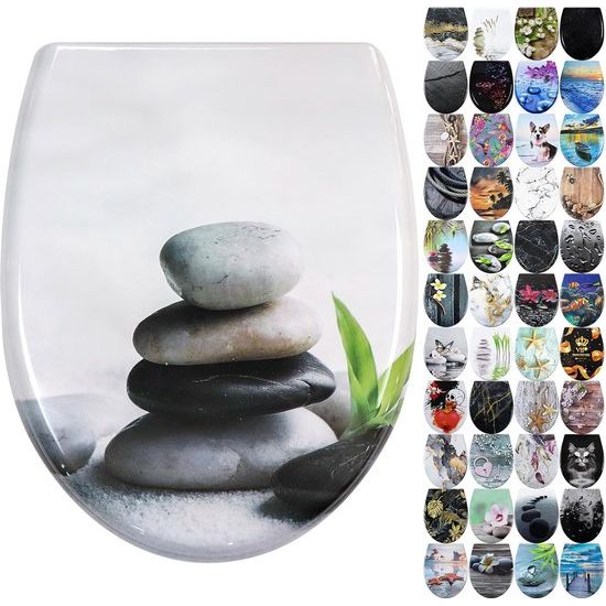 Wc-bril met softclosemechanisme, toiletdeksel met motief, wc-deksel van duroplast, wc-bril met Quick Release-functie, wc-bril bevestiging van bovenaf