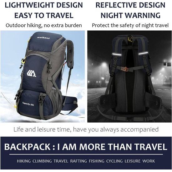 50 liter, heren en dames, trekkingrugzak, ultralicht, opvouwbare reisrugzak, wandelrugzak, grote klimmen, dagrugzak voor reizen, bergbeklimmen, kamperen, outdoor, reizen, sport