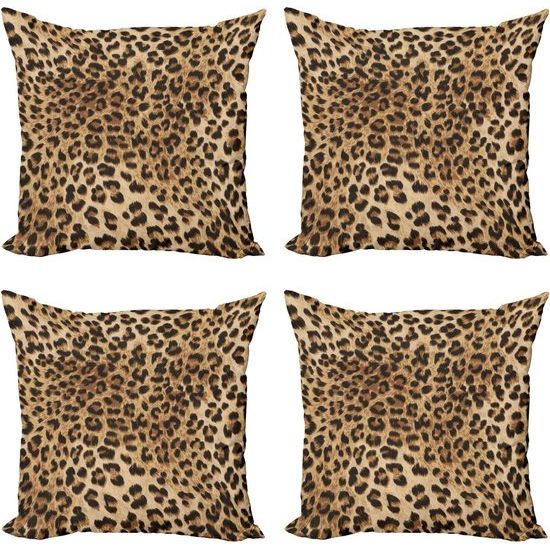 Leopard-print decoratief kussen kussensloop 4-pack, wilde dieren, modern accent dubbelzijdige digitale druk, 40 x 40 cm, zwart bruin