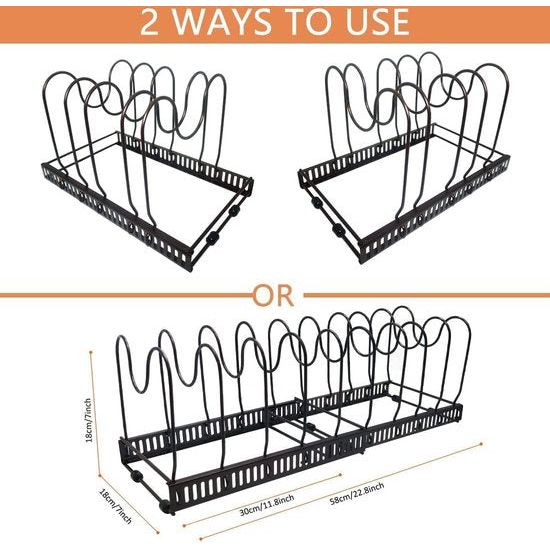 Potdekselhouder, dekselhouder, uitbreidbaar, vrije montage, dekselhouder, lade, met 10 verstelbare scheidingswanden, pannendeksel, opslag en pannenhouder voor lade