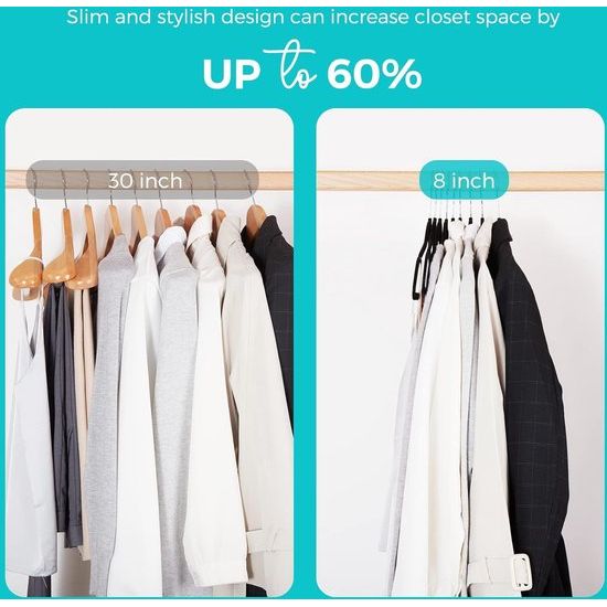 Hangers, 60 stuks, fluwelen hangers, antislip vilten hangers, ruimtebesparend, premium zwarte kostuumhanger, 360° roterende haak