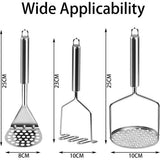 Aardappelstamper, 3 stuks, roestvrij stalen aardappelstamper, handstamper met dikke handgreep, voedselstamper voor aardappelpuree, avocado, bonen