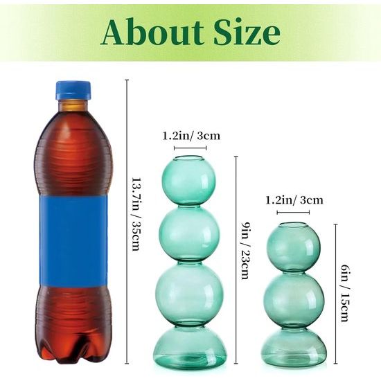 kleine glazen vaas voor bloemen, donkergroene glazen vaas voor esthetische kamerdecoratie, gekleurde knopvaas, enkele steel, decoratieve blaas-vaas voor woonkamer, tafelblad, slaapkamer,