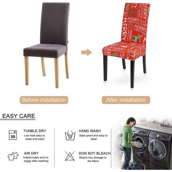 Kerst stoelhoezen voor Kerstmis, 1-, 2-, 4-/6-delige set, stretch, moderne stoelhoezen, decoratie, universele pasvorm voor eetkamer, feest, banket.