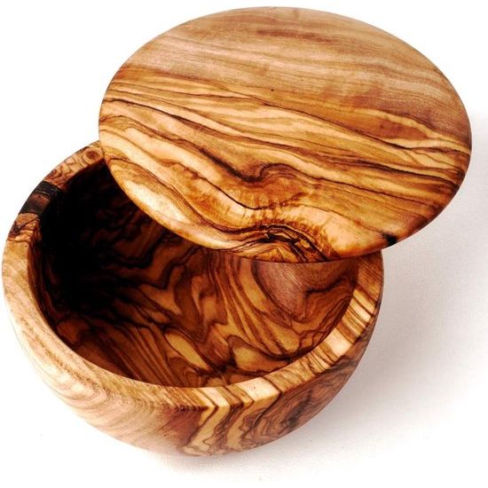 Moderne voorraaddoos met platte deksel van olijfhout 10cm