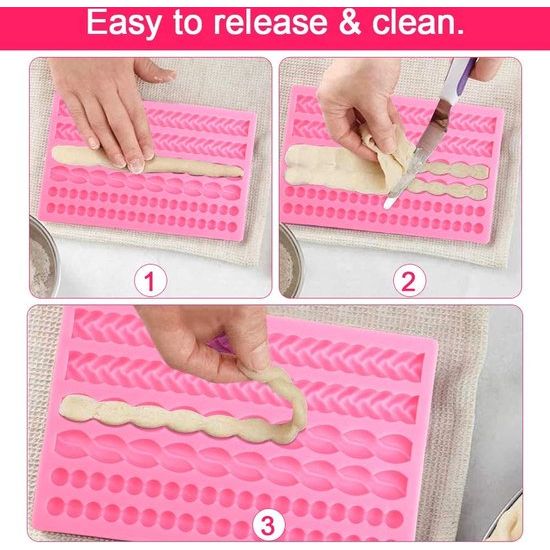 Fondantvormen 3d diy Silicone Mould DIY Silicone Mould Cake Fondant Mould Baroque Silicone Mould Silicone Knitting Rope Beads Fondant Mould Voor het versieren van Cakes, Cupcakes, chocolade (roze)