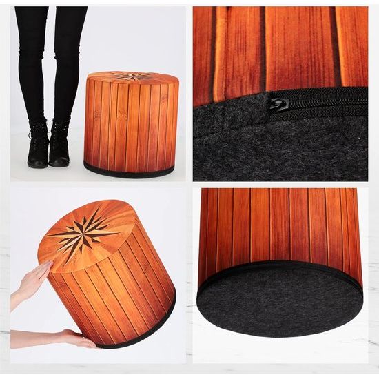 KADAX - Zitpoef, Poef, ronde poef, Ø 40.5x41 cm - houtlook, poef met wasbare overtrek, zitzak, vloerkussen, decoratieve kruk, voetenbank, zitkussen, stoffen kruk - Kompas