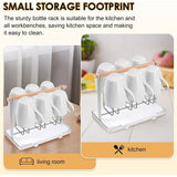 Bekerhouder van roestvrij staal met flessendroger en afdruiprek, metalen houder voor 6 flessen, met lekbak, geschikt voor flessen en kopjes, zilver, 23.5 x 14 x 9 cm