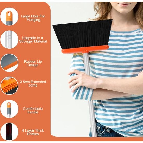 stoffer en blik, veger met veegschep, combo met 137 cm lang uittrekbare handgreep, voor huishoudelijke werkzaamheden