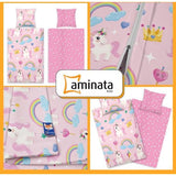 Aminata Kids kinderbeddengoed 135 x 200 cm eenhoorn regenboog meisje katoen ritssluiting omkeerbaar beddengoed voor kinderen eenhoorn, zacht, roze