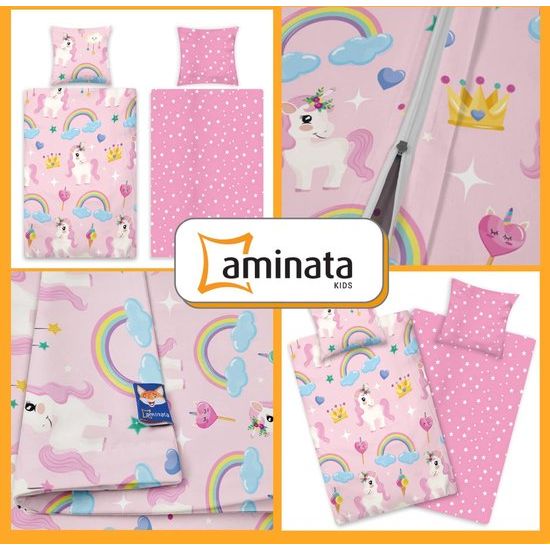 Aminata Kids kinderbeddengoed 135 x 200 cm eenhoorn regenboog meisje katoen ritssluiting omkeerbaar beddengoed voor kinderen eenhoorn, zacht, roze