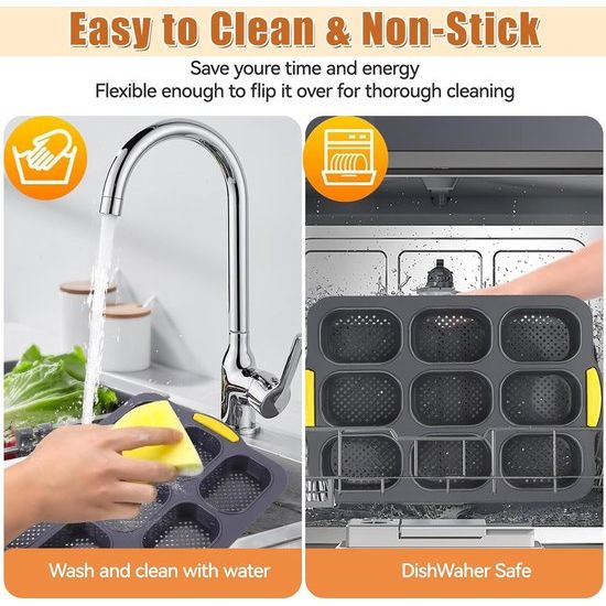 Siliconen bakvorm, stokbrood bakvorm met 9 gaten, anti-aanbak siliconen vorm bakvormen, siliconen bakvorm lade voor brood, broodjes (zwart