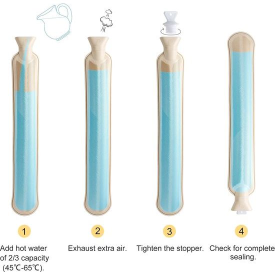 Warmwaterkruikslang, lang, 2 liter, met overtrek, 73 cm nekwarmwaterkruik om om te binden, warmtegordel om te warmen, ook te koelen voor nek, schouder, onderlichaam, rug, warmwaterfles voor