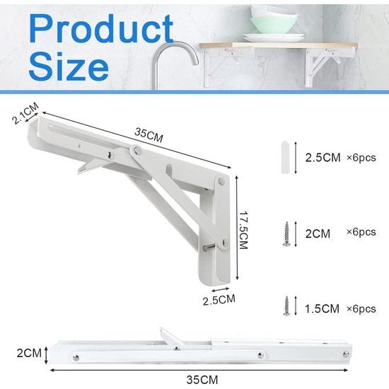 Set van 2 350 mm zware lasten, klapconsole, wit, wand, klapconsole, tafel, klapplankhouders, inklapbaar, plankdrager, klapscharnier, zware belasting, klaphouder, wandmontage, wandmontage