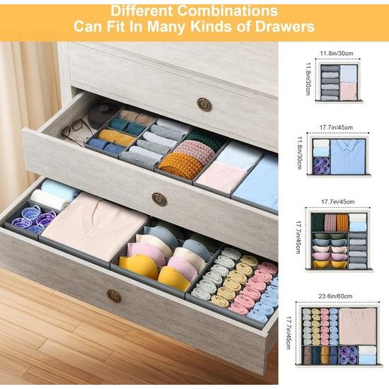 10 stuks stoffen opbergdozen, lade-organizer, opvouwbare kledingkast-organizer, opbergsysteem voor ondergoed, beha's, sokken, kleding, grijs
