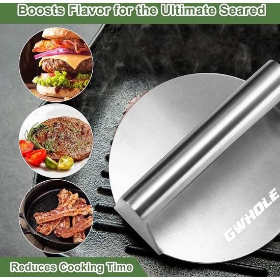 Burgerpers 5,5 inch ronde Smash Burger Smasher roestvrij stalen hamburgerpers roestvrij staal hamburgerbel Patty Hamburgerpers grillaccessoires grillpers voor platte topgrill, eenvoudige