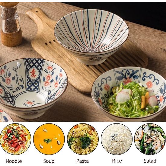 Ramen Bowls, Ramen Kom, Porseleinen Japanse Kom, Ramen Kom, Ramen Bowl met lepel eetstokjes, slakommen