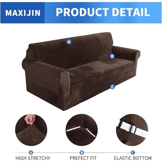 Dikke fluwelen stoelhoezen voor fauteuil, stretch, antislip bankovertrek, 1-zits, honden, katten, huisdieren, woonkamer, 1-delige bank, beschermer, stoelhoes, 1-zits, Coffee zwart