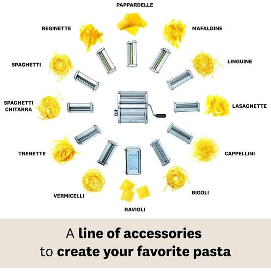 Accessoires voor pastamachine, voor het prepareren van capellini, rvs, zilverkleurig Accessoires voor een pastamachine, om capellini te bereiden, van roestvrij staal, zilverkleurig.