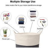 opbergmand van katoen, touw, gevlochten mand, babyspeelgoedopbergcontainer met handvat, voor woonkamer, kinderkamer, badkamer, 38 x 38 cm