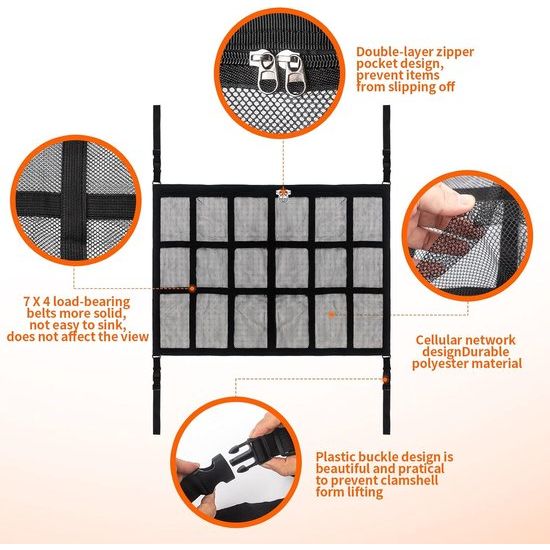 Bagagenet auto, bagagenet, autodak, bagagenet camper, auto plafondnet, auto campingaccessoires, bagagenet auto met instelbaar, voor de meeste voertuigtypen 80 x 55 cm