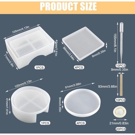 Siliconen vorm onderzetter epoxyhars mallen gietvorm hars DIY hars onderzetters siliconen vormen dienblad set DIY onderzetters siliconen vorm onregelmatige gietvormen rond vierkant 10 stuks