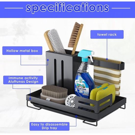 Spoelbak-organizer, roestvrij staal, keukenorganizer, wastafelorganizer, keukengerei, sponshouder voor gootsteen