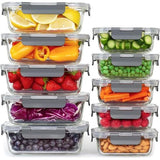 Glazen voedsel - [Pack van 10] Lunchboxen voor gezonde maaltijden met luchtdichte deksels - Luchtdichte opslagcontainers, lunchboxen BPA-vrij lekvrij (10 deksels en 10 containers)