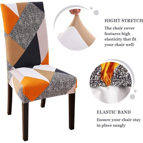 Stoelhoezen set van 4 waterdichte stoelhoezen voor eetkamerstoelen stretch stoelhoezen schommelstoelen wasbaar universele decoratie stoelhoes voor thuis restaurant keuken hotel geometrie oranje