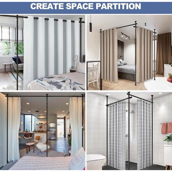 Ruimteverdeler Paraventframe, gordijnroede, flexibel verstelbaar, ruimteverdeler of gordijnroede, inkijkbescherming voor woonkamer, slaapkamer, breedte 280 cm x hoogte 317 cm, zwart