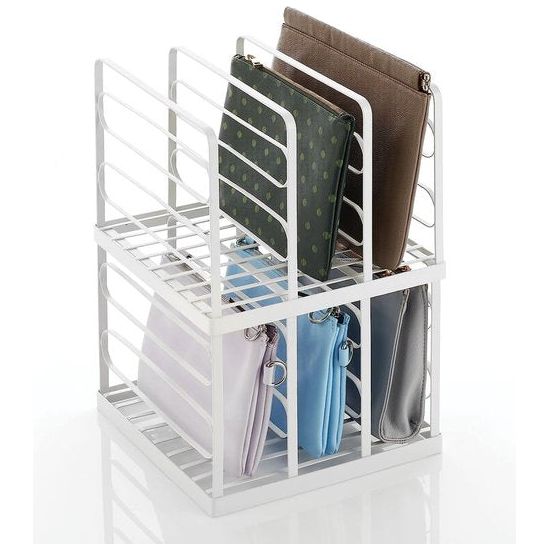 Clutch Organizer – praktische handtassen opbergen met 5 vakken voor clutches, portemonnees, kaartenetuis enz. – hoge portemonnee plank van metaal – set van 2 – mat wit