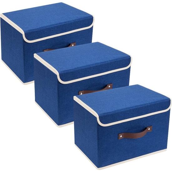 3-delige opvouwbare opbergdozen met deksel, opbergdozen met deksel, dozen voor kleding, opbergdozen voor speelgoed, rek, klassiek blauw