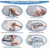 Doucheplank zonder boren, 2 stuks, zwart, van roestvrij staal, rek, zelfklevend, wandrek met 10 haken, doucheplank voor shampoohouder voor badkamer en keuken