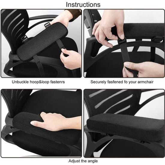 Non Slip Chair Armrest Pads Memory Foam Armrest Cushions Removable Chair Armrest Covers Elbow Support Cushion Black
