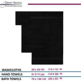 Sweet Needle - Handdoekenset, zwart - 2 badhanddoeken, 2 handdoeken en 2 washandjes, dagelijks gebruik 500 GSM ringgesponnen, 100% katoen, zeer absorberend voor badkamer, douche en cadeau (Pack van 6)