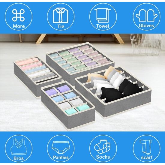 Lade-organisatiesysteem, opbergdozen voor ondergoed, set van 8, opvouwbare lade-organizer-lade, voor het opbergen van sokken, stropdassen, pyjamabroeken en andere accessoires