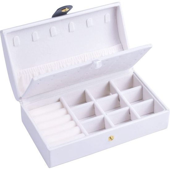 dames, 2 lagen, PU opbergkoffer voor ringen, oorbellen, armbanden, halskettingen, reizen, sieraden, organizer, geschenkdoos voor meisjes en vrouwen (wit)