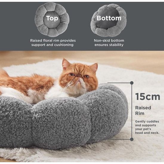 Pluizig kattenbed, voor grote katten, 50 x 50 x 15 cm, knuffelig kattenkussen, wollig, antislip kattenbed, donut voor huiskatten en kleine honden, machinewasbaar, grijs