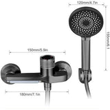 Badarmatuur, waterval met handdouche, badarmatuur, thermostaat, messing, warme en koude dubbele bediening, chroom waterval-douche-armatuur, mengkraan, voor wandmontage (grijs)