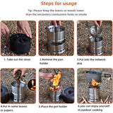 Outdoor kooktoestel, draagbaar kooktoestel, houtkachel draagbaar, campingkooktoestel, outdoor, houtcarburateur, inklapbaar en winddicht, van roestvrij staal, voor camping, barbecue, picknick, outdoor backpacking
