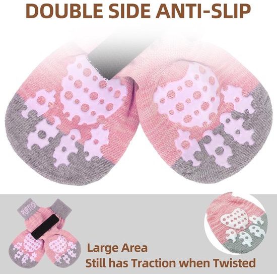 2 paar dubbelzijdige antislip hondensokken met verstelbare bandjes voor gebruik binnenshuis - hondenschoenen pootbeschermer zomer huisdier pootbescherming tractiecontrole sokken op hardhouten vloer