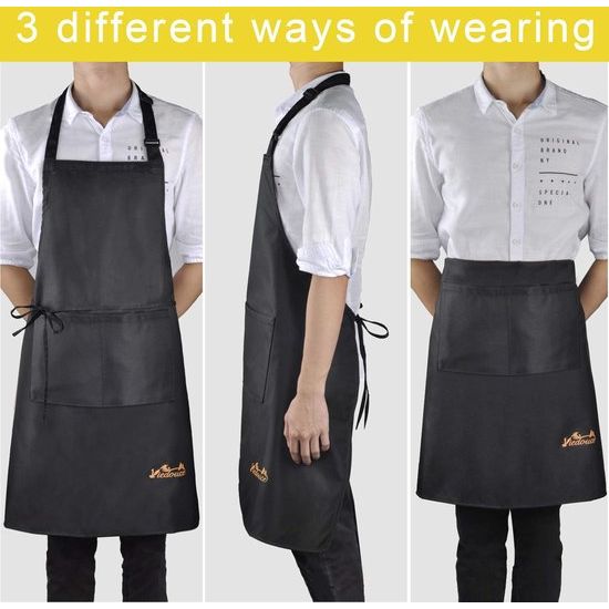 Set van 2 waterdichte kookschorten met zakken, verstelbare keuken- en barbecueschorten