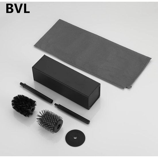 toiletborstels & houder zwart, metalen toiletborstel inclusief 2 opzetborstels, vrijstaande vierkante siliconen toiletborstel voor de badkamer