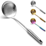 Skimmer, 38 cm roestvrijstalen keukenzeef, gleuflepel, met comfortabele handgreep en ophanggaten, moddervangers voor de keuken