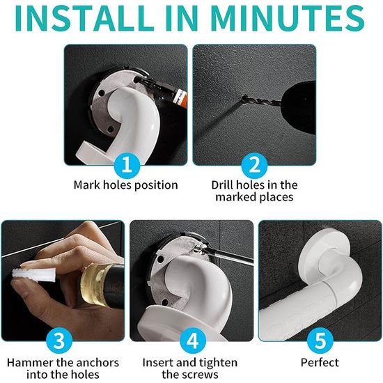 Handgrepen voor senioren, 2 stuks handgrepen, douche, roestvrij staal, antislip, stabiel, robuust, voor badkamer, douche, trappers, voor senioren, kinderen, gehandicapten, gedwongen gebruik (30 cm & 40 cm)