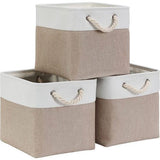 Opbergdoos stof, opbergmand Karki creme, manden stof in blokjes (30x30x30 cm) voor kast, plank en kleding, (opvouwbaar, 3-pack)